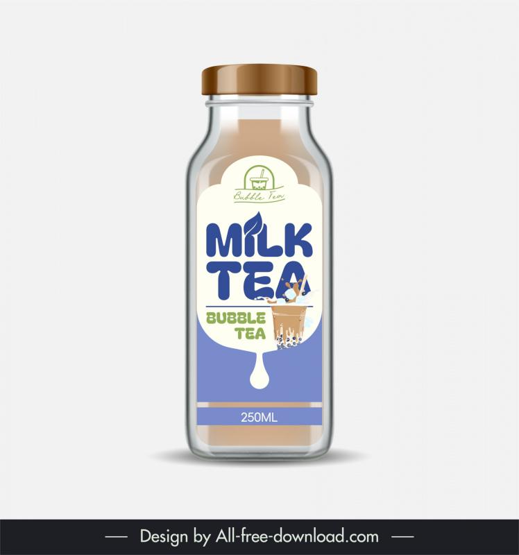 milk tea bottle packaging template elegant flat 