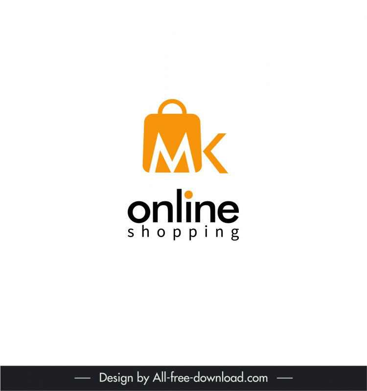 mk online shopping logo template flat stylized text bag sketch