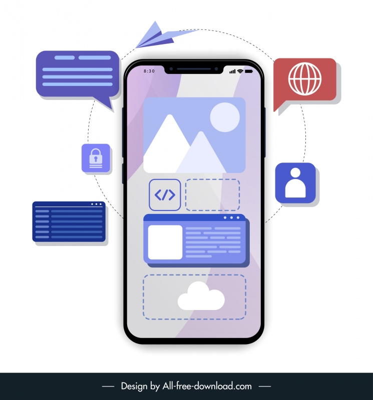 mobile app development services advertising backdrop flat smartphone app icons sketch 