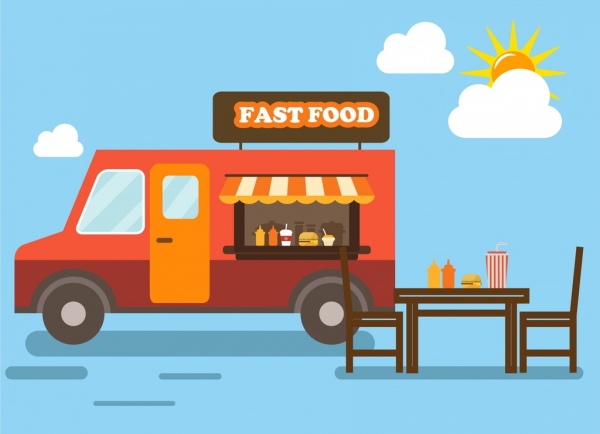 mobile fast food drawing car food table decoration