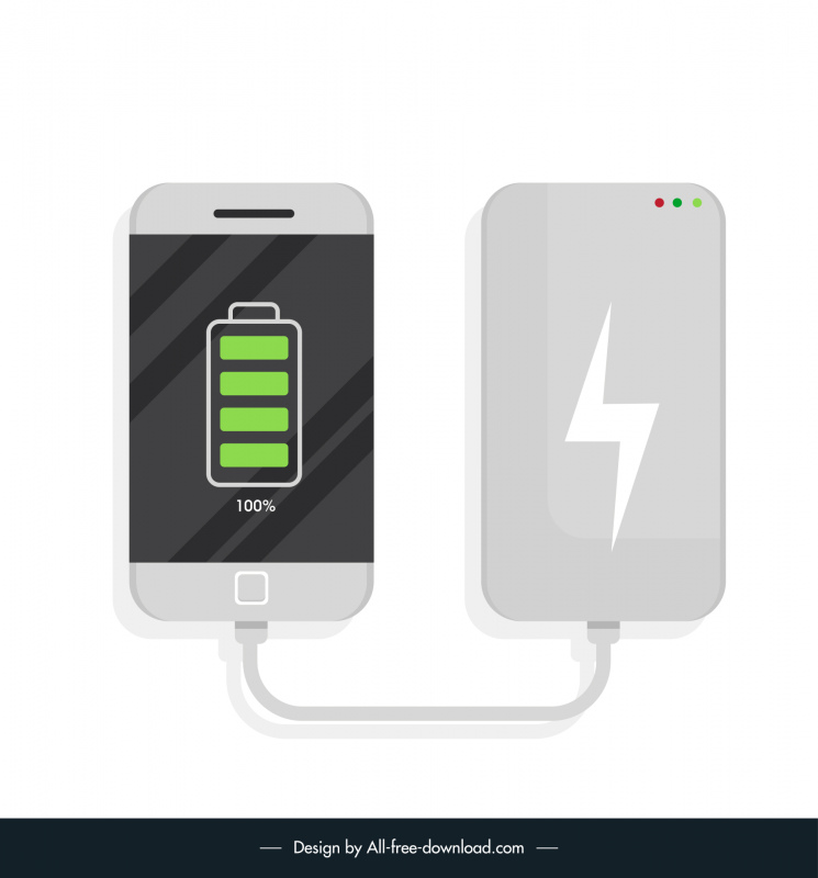 mobile phone charging design elements flat modern charger tool smartphone battery sketch 