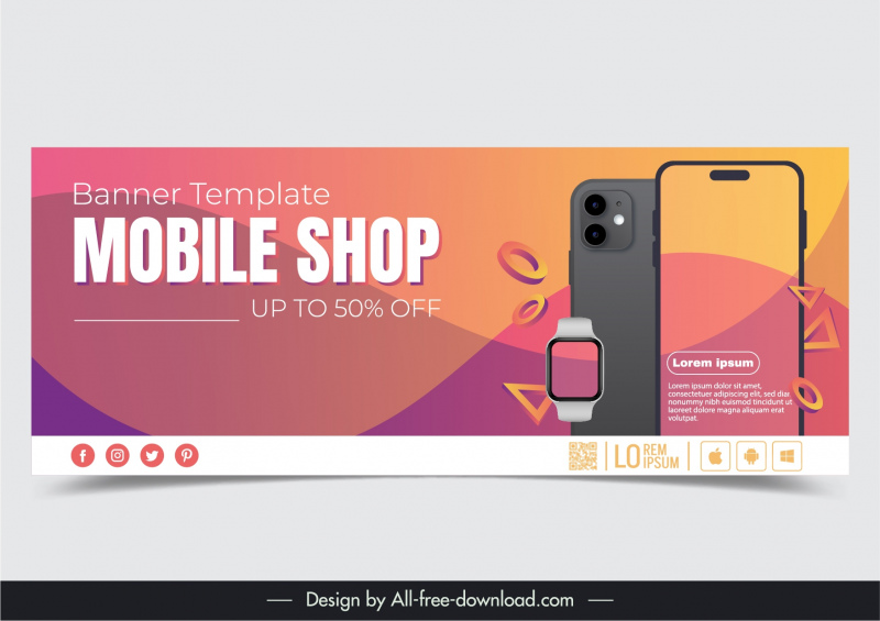 mobile shop banner template dynamic geometric shape smart devices