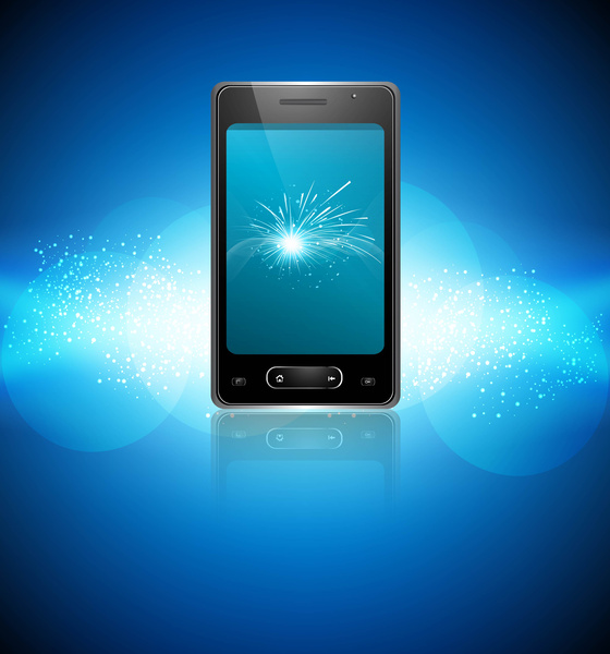 mobile smartphone original reflection blue colorful background design vector