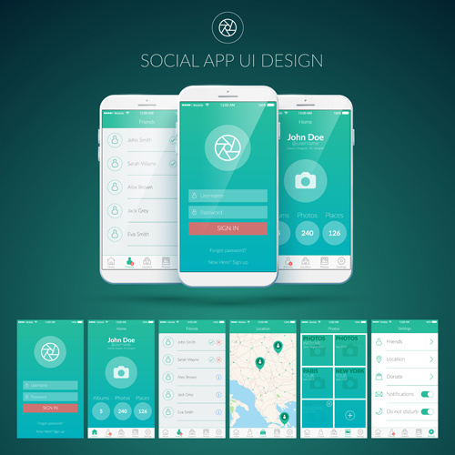 mobile social app interface design vector 