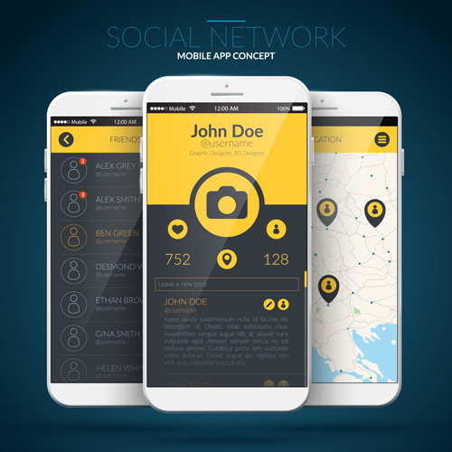 mobile social app interface design vector 