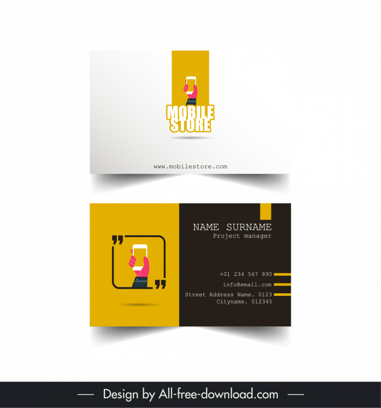 mobile store business card template frame hand holding design