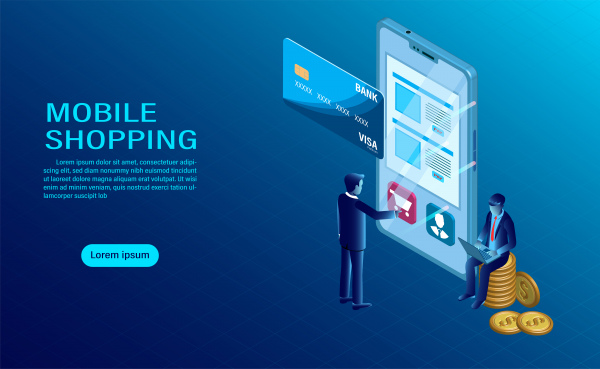 mobile with shopping concept software data interaction order interface tracking modern flat design isometric illustration