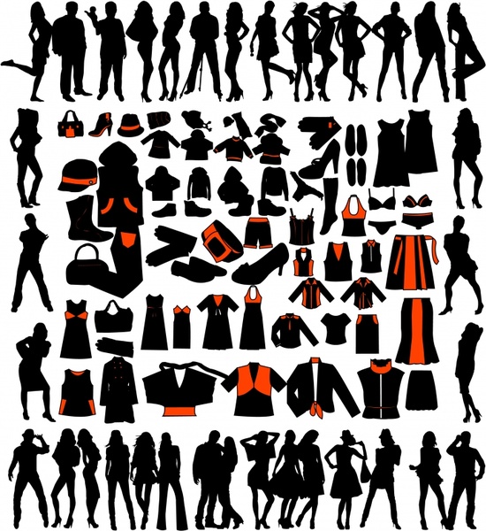 fashion design elements models accessories icons silhouette sketch 