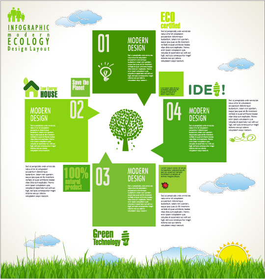 modern ecology infographics green template vector