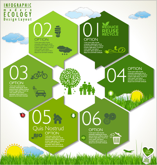 modern ecology infographics green template vector