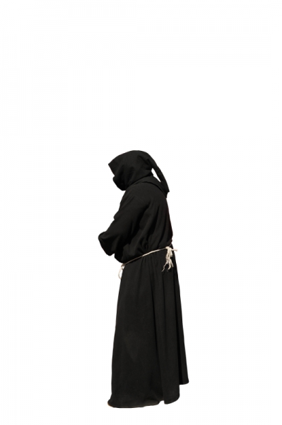 white background picture of monk in black costume