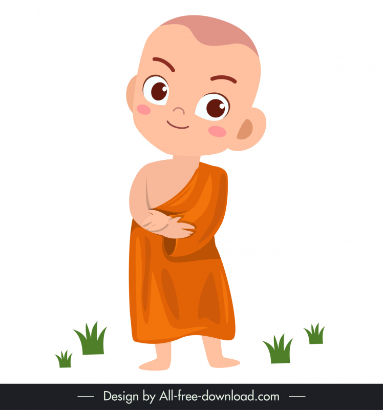 monk standing icon lovely cartoon character sketch