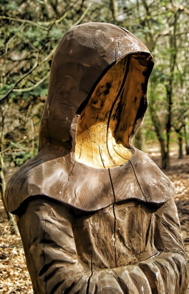 monk wood sculpture