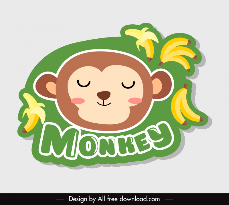 monkey animal sticker template banana decor cute flat cartoon sketch