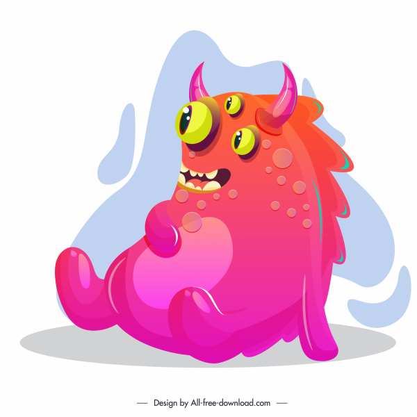 monster icon fat horned multieyes sketch cartoon character 
