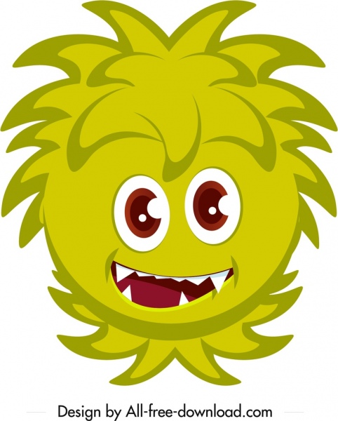 monster icon green face sketch funny cartoon character