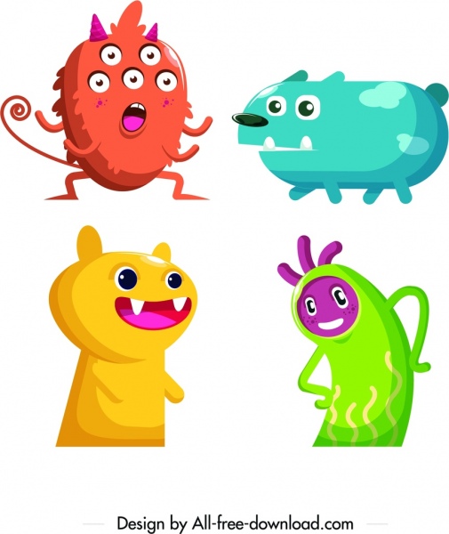 monster icons colored cartoon characters funny design
