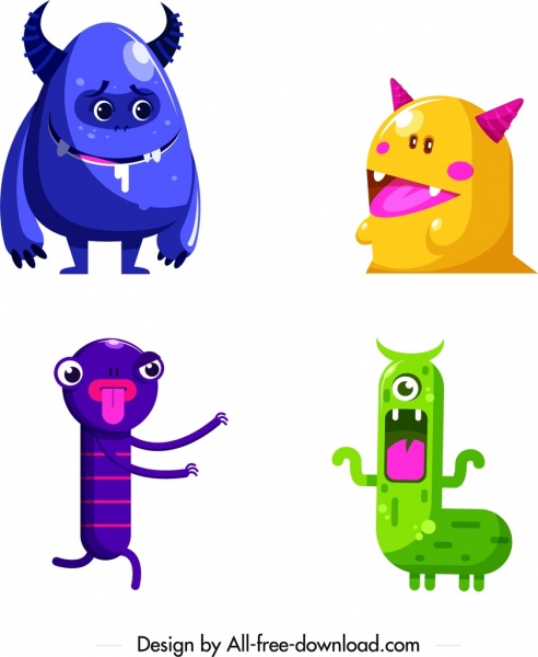 monster icons colored cartoon design funny characters