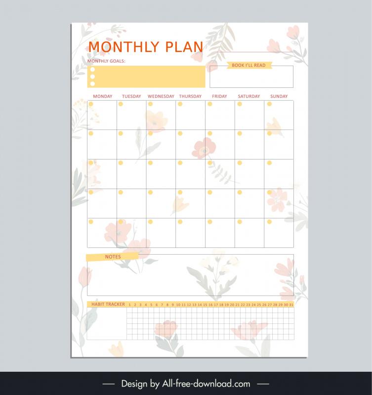 Monthly planner organizer template elegant blurred nature elements ...