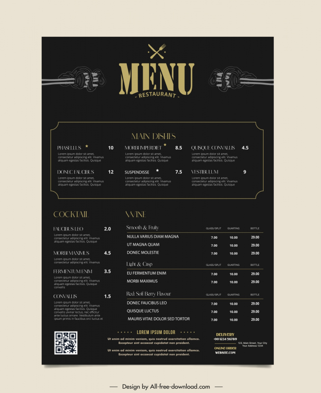 moody food restaurant menu  template elegant dark plain 