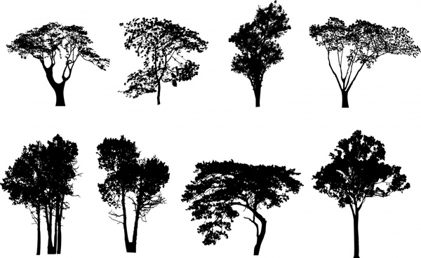 trees icons black silhouette sketch