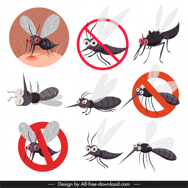 mosquito prevention icons funny cartoon sketch