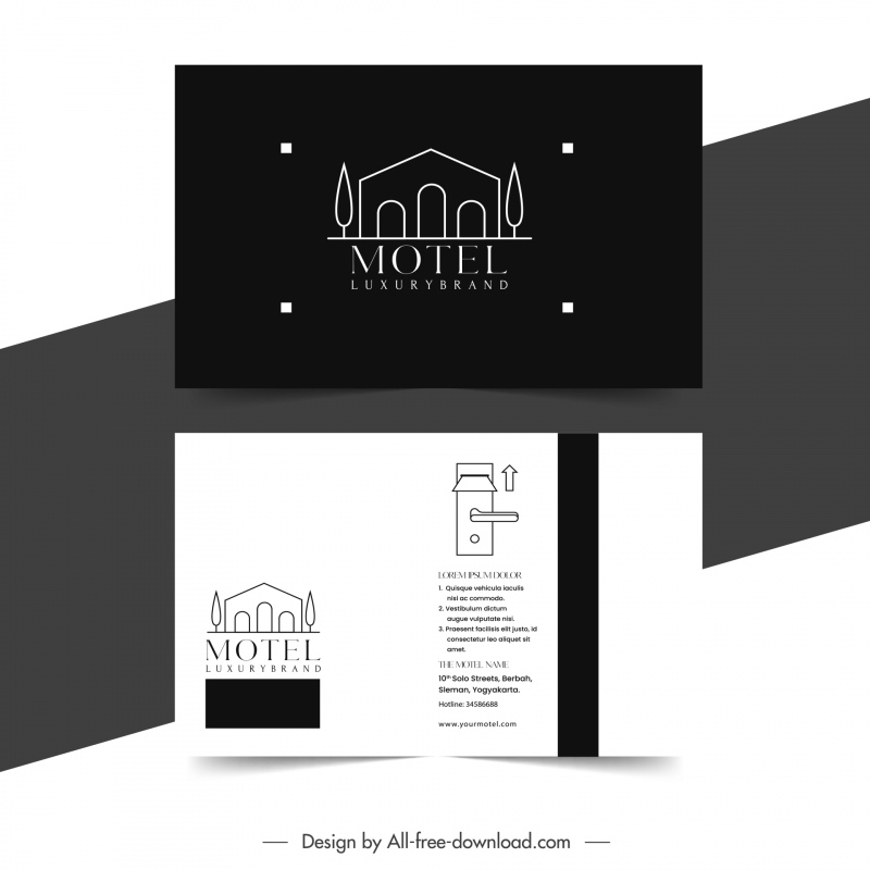 motel business card templates contrast flat geometric architecture