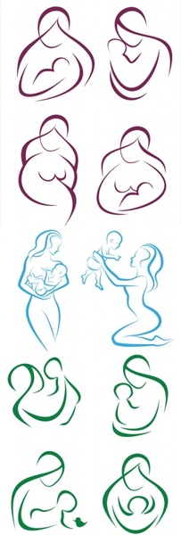 mother and baby line silhouette vector