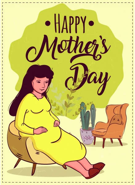 mother day banner pregnant woman icon retro design 