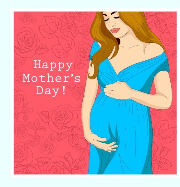 mother day banner pregnant woman icon rose backdrop 