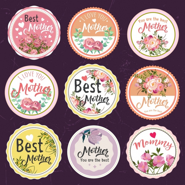 mother day labels collection colorful flowers decoration