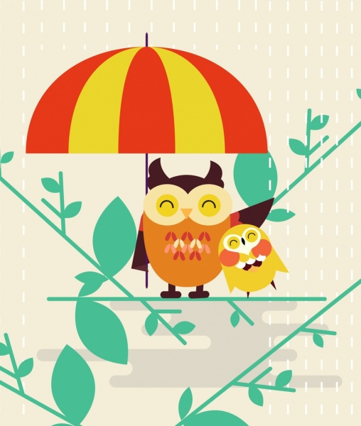 motherhood background stylized owl umbrella icons flat design