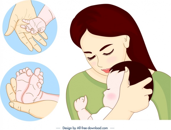 motherhood design elements caring symbols cartoon characters