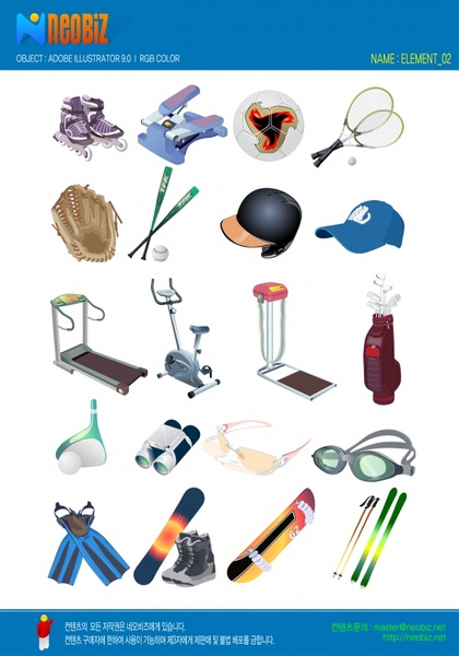 sports accessories advertising banner colored 3d objects icons