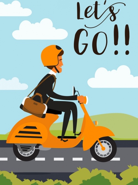 motorbike background rider scooter icons cartoon design