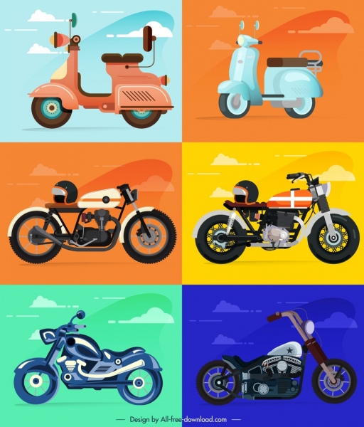 motorbike icons templates colorful classical modern sketch
