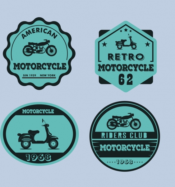 motorbike logo sets blue retro flat design