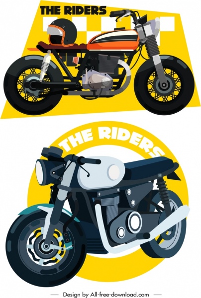 motorbike race banners classical colored 3d design