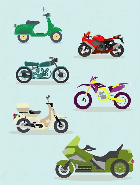 motorbikes icons sets vector illustration with various styles 