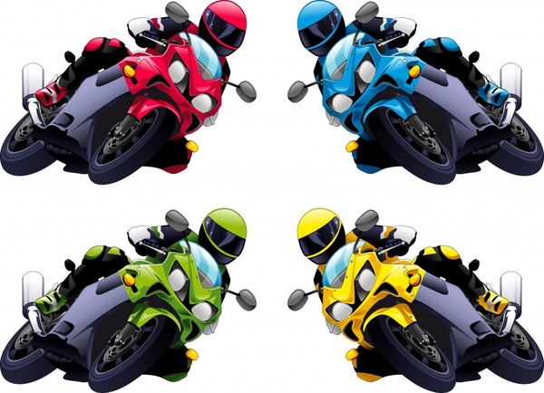 motor racer icons modern colored 3d design