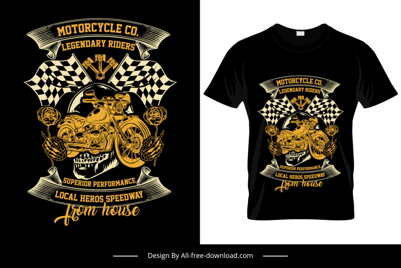 motorcycle t shirt template symmetric dark classical motorbike flags decor