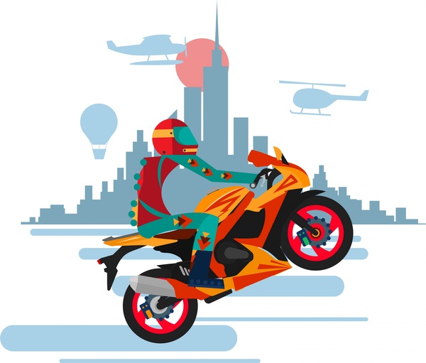 motorcyclist performance banner illustration with one wheel style