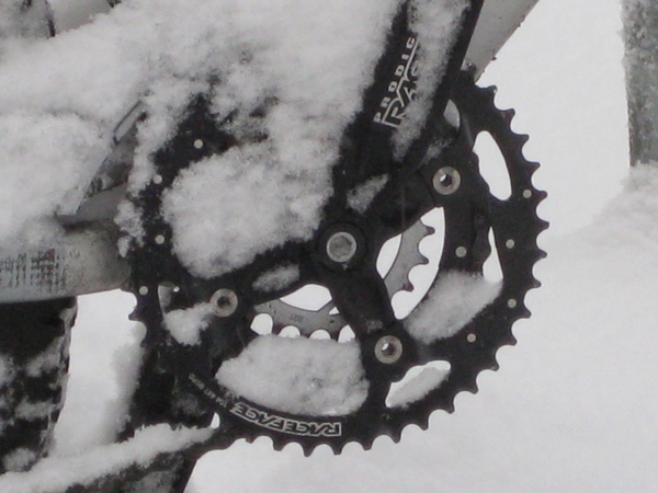 mountain bike snowed in snow