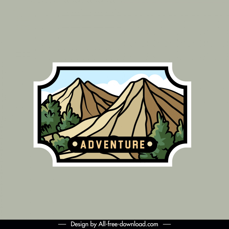 mountain camping adventure label template handdrawn classical nature scene 