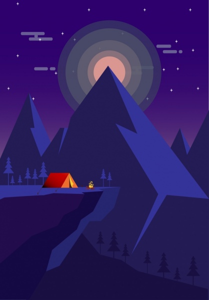 mountain camping drawing dark violet design tent icon
