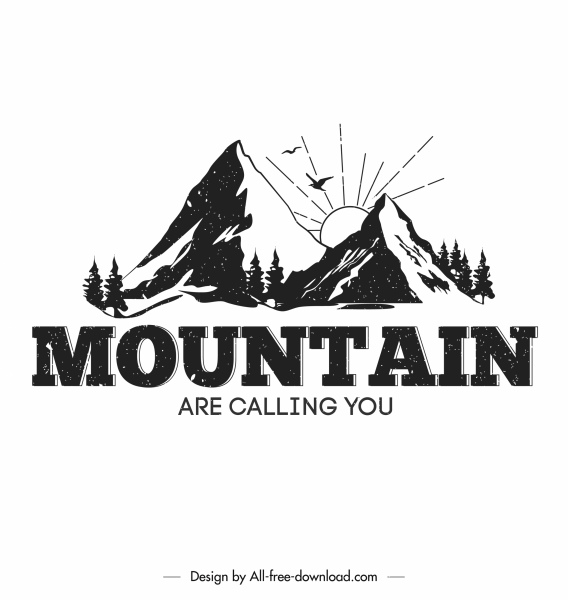 mountain camping logo template retro handdrawn design 
