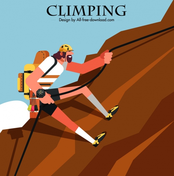 mountain climbing banner climber icon colored cartoon character