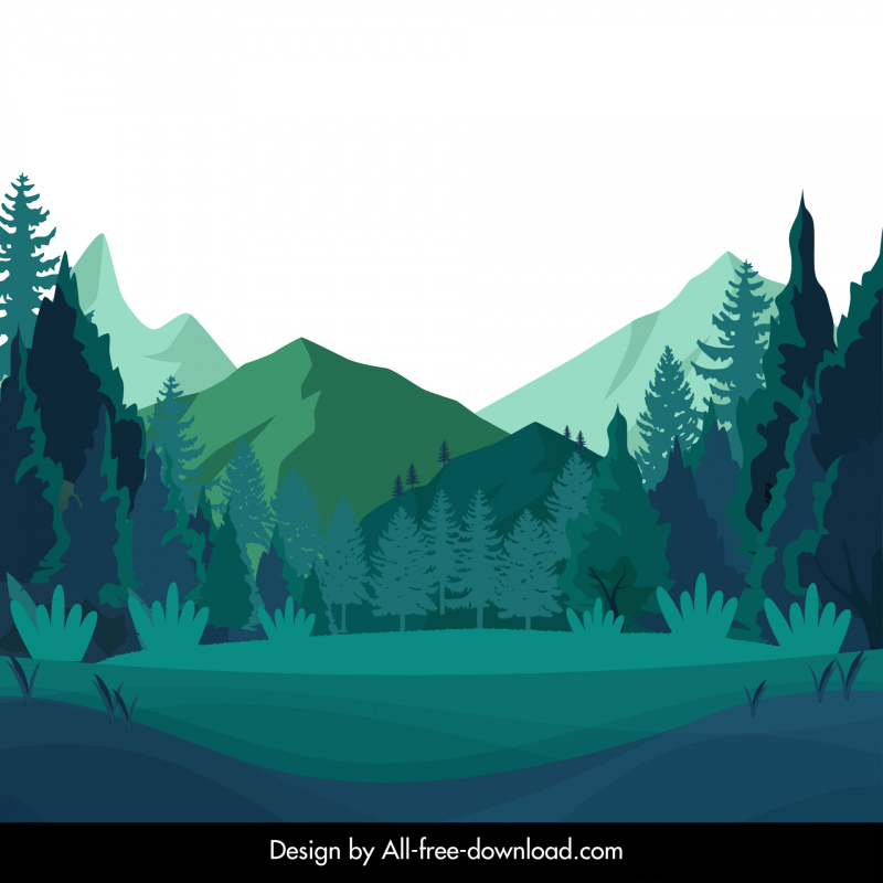 mountain forest scene backdrop colored flat classic design