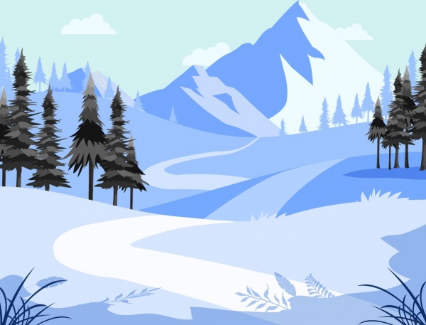 mountain landscape background winter snow theme cartoon design