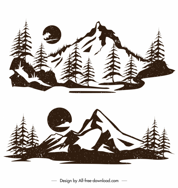 mountain landscape icons retro flat design